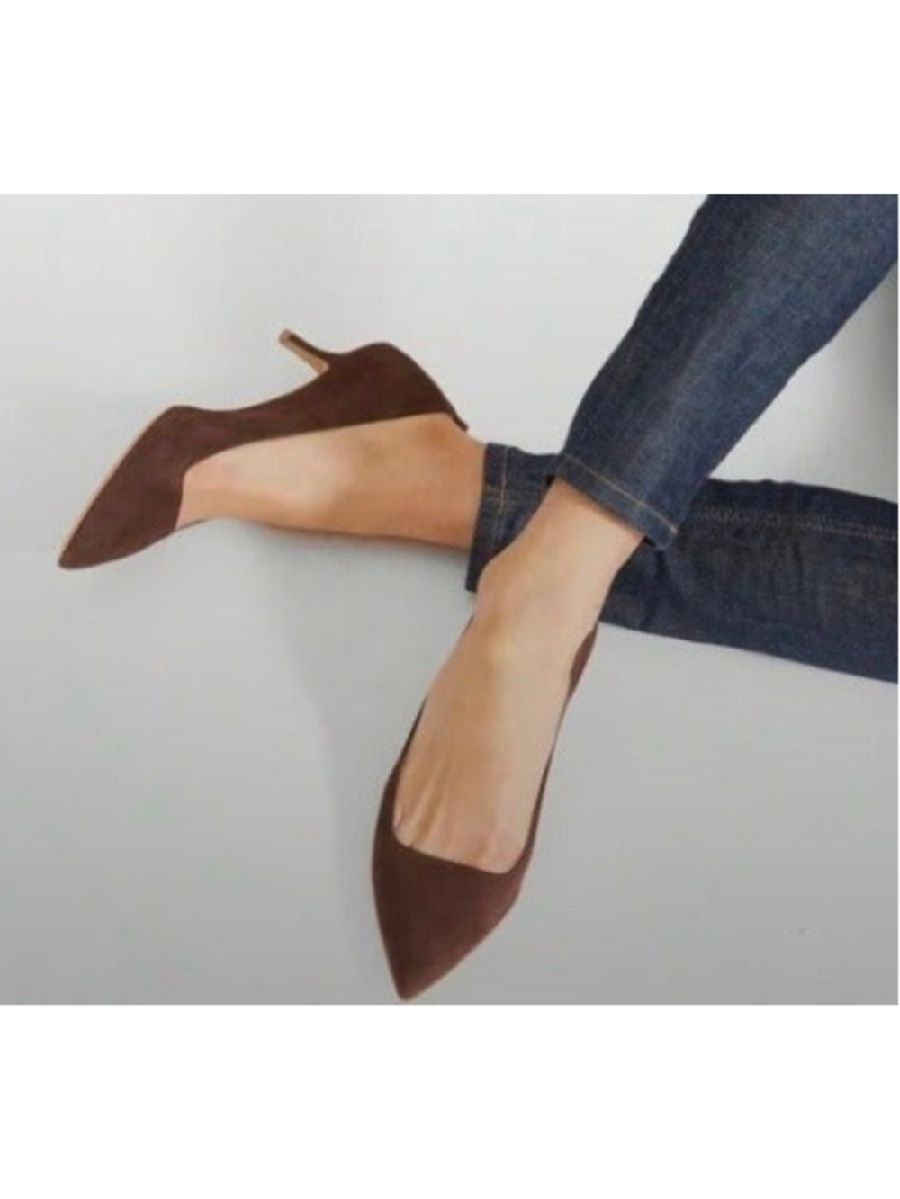 Everlane The Editor Heel Suede Pointed Toe Kitten Pump Chocolate Brown 8.5
